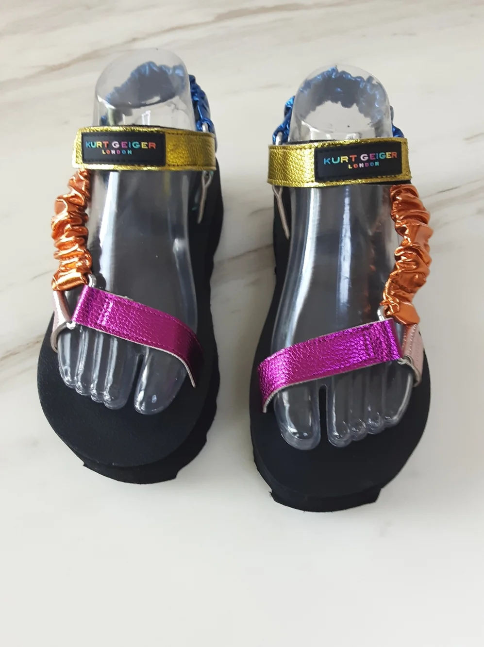 KURT GEIGER London Orion Rainbow Metallic Ruched Strap Platform Sandals Sz 6 - Picture 2 of 11